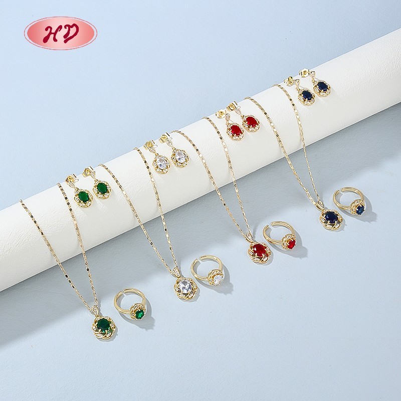 18K Gold Plated Colorful Cubic Zirconia Jewelry Set