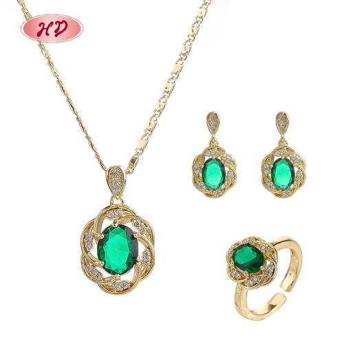 18K Gold Plated Colorful Cubic Zirconia Jewelry Set | Classic Earrings Necklace and Ring for Women | Gift and Office