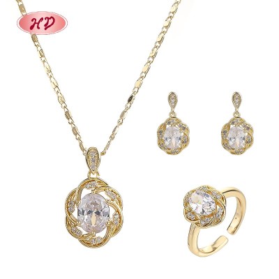18K Gold Plated Colorful Cubic Zirconia Jewelry Set | Classic Earrings Necklace and Ring for Women | Gift and Office