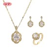 18K Gold Plated Colorful Cubic Zirconia Jewelry Set | Classic Earrings Necklace and Ring for Women | Gift and Office