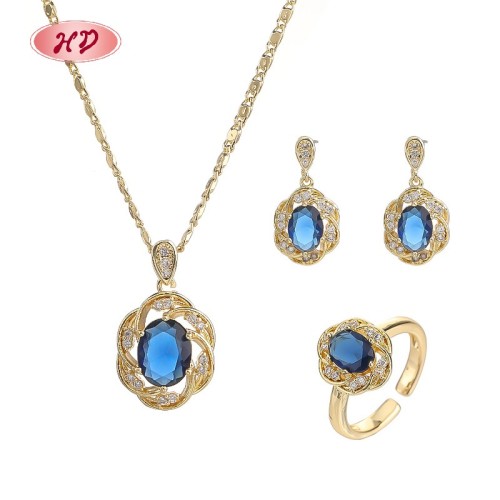 18K Gold Plated Colorful Cubic Zirconia Jewelry Set | Classic Earrings Necklace and Ring for Women | Gift and Office