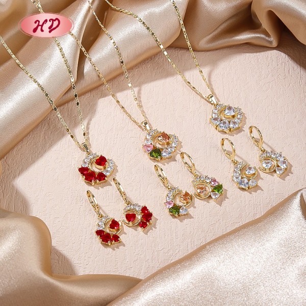 Hengdian Jewelry 18K Gold Plated Jewelry Set | Red White Colorful Style for Women | Moom Design for Gift and Casual Wear