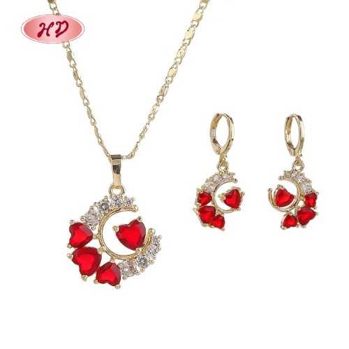 Hengdian Jewelry 18K Gold Plated Jewelry Set | Red White Colorful Style for Women | Moom Design for Gift and Casual Wear
