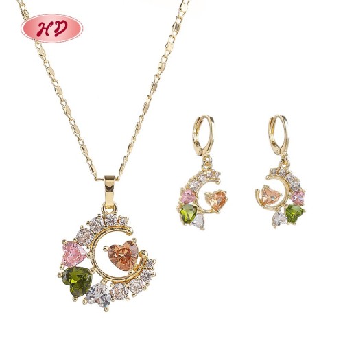 Hengdian Jewelry 18K Gold Plated Jewelry Set | Red White Colorful Style for Women | Moom Design for Gift and Casual Wear