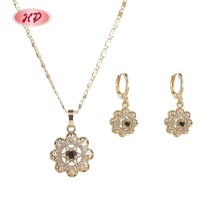 18K Gold Plated Jewelry Set with Copper | Elegant Floral Design Earrings Necklace for Women | Anniversary Jewelry Gift