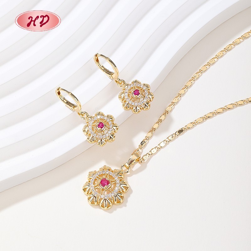 18K Gold Plated Jewelry Set | Elegant Floral Design Earrings and Necklace for Women