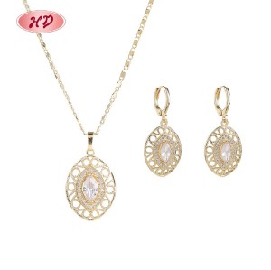 18K Gold Copper Cz Jewelry Sets for Women | Wedding Anniversary Use | Romantic Oval Hollow Earring and Necklace