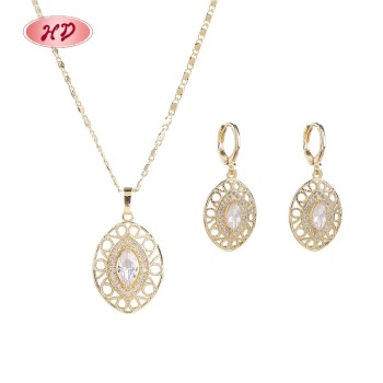 18K Gold Copper Cz Jewelry Sets for Women | Wedding Anniversary Use | Romantic Oval Hollow Earring and Necklace