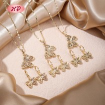 18K Gold Coated Copper Alloy Cz Fashion Butterfly Jewelry Sets | Fashion Women Commuting Dating Earring and Necklace