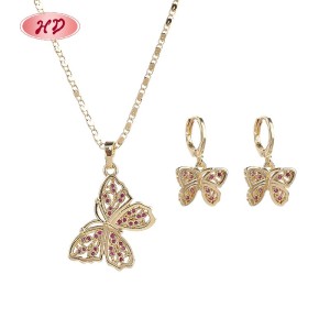18K Gold Plated Copper Alloy Cz Cute Butterfly Jewelry Sets | Women's Wholesale Moq 6 Pieces | Daily Wear Birthday Gifts