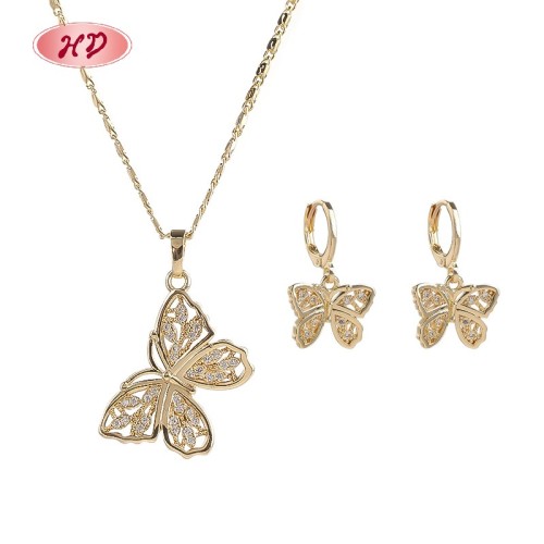 18K Gold Plated Copper Alloy Cz Cute Butterfly Jewelry Sets | Women's Wholesale Moq 6 Pieces | Daily Wear Birthday Gifts
