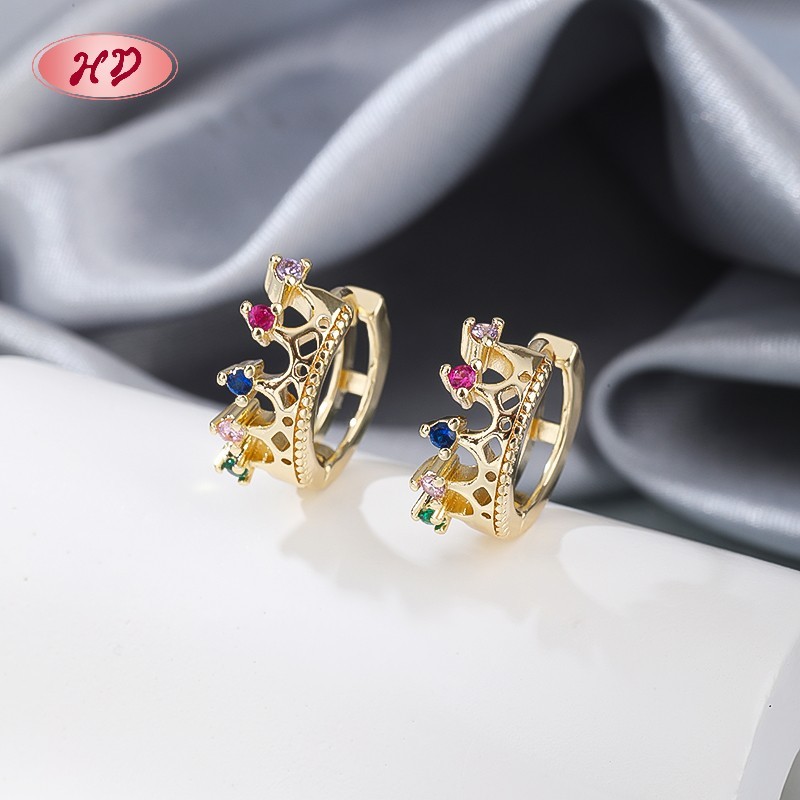 Romantic 18K Gold Plated Crown Huggie Earrings for Women 