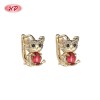 18K Gold Plated Cat Huggie Earrings | Brass Earring with Zirconia for Women | Cute Earrings for Daily Wear and Gift