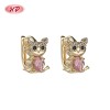 18K Gold Plated Cat Huggie Earrings | Brass Earring with Zirconia for Women | Cute Earrings for Daily Wear and Gift