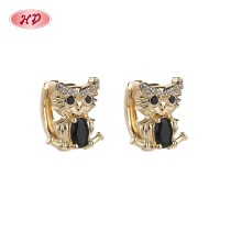 18K Gold Plated Cat Huggie Earrings | Brass Earring with Zirconia for Women | Cute Earrings for Daily Wear and Gift