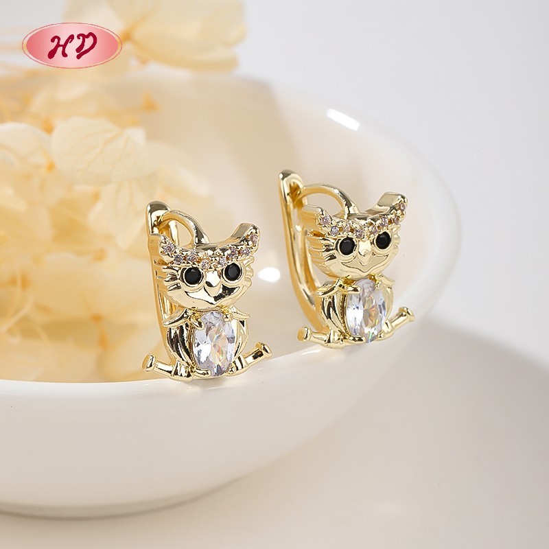 18K Gold Plated Cat Huggie Earrings