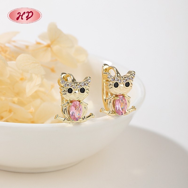 18K Gold Plated Cat Huggie Earrings