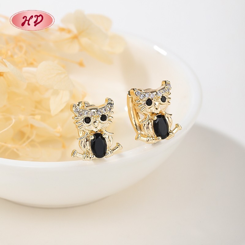 18K Gold Plated Cat Huggie Earrings