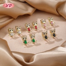 18K Gold Plated Cat Huggie Earrings | Brass Earring with Zirconia for Women | Cute Earrings for Daily Wear and Gift
