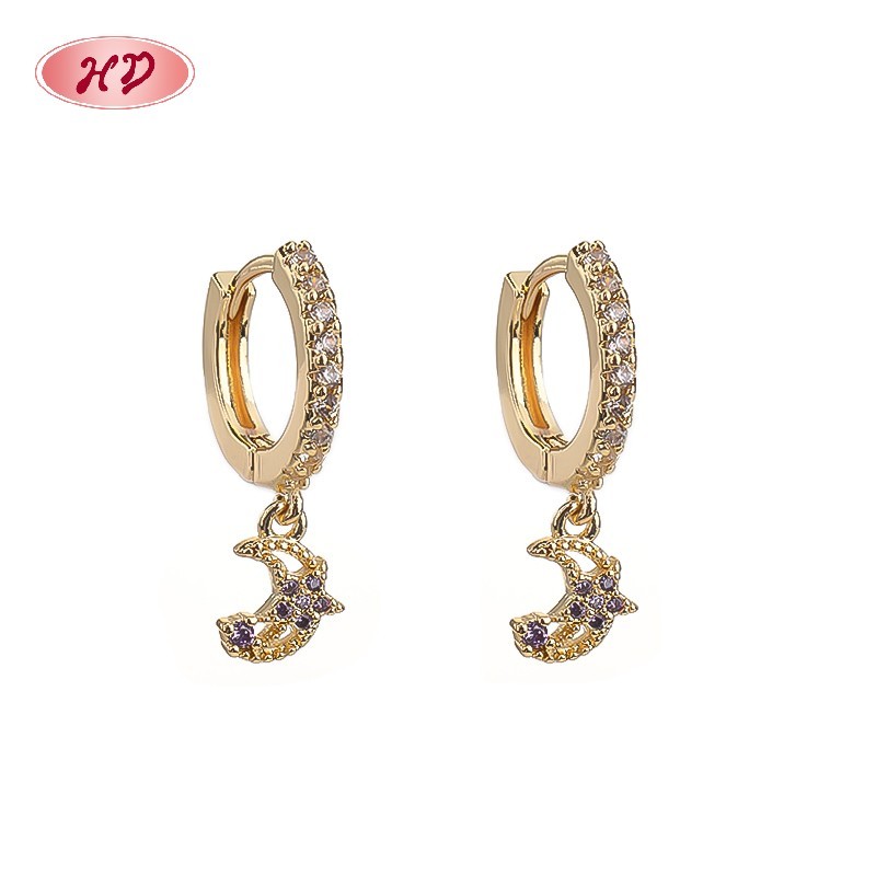 Hengdian Jewelry 18K Gold Plated Star Moon Huggie Earrings