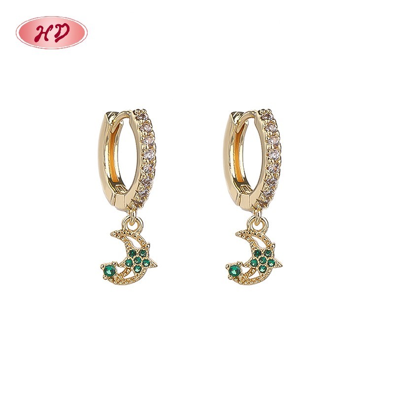 Hengdian Jewelry 18K Gold Plated Star Moon Huggie Earrings