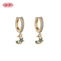 Hengdian Jewelry 18K Gold Plated Star Moon Huggie Earrings | Cubic Zirconia Copper Alloy | Women's Fashion Earrings