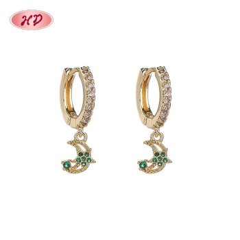 Hengdian Jewelry 18K Gold Plated Star Moon Huggie Earrings | Cubic Zirconia Copper Alloy | Women's Fashion Earrings