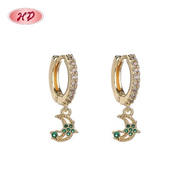Hengdian Jewelry 18K Gold Plated Star Moon Huggie Earrings | Cubic Zirconia Copper Alloy | Women's Fashion Earrings
