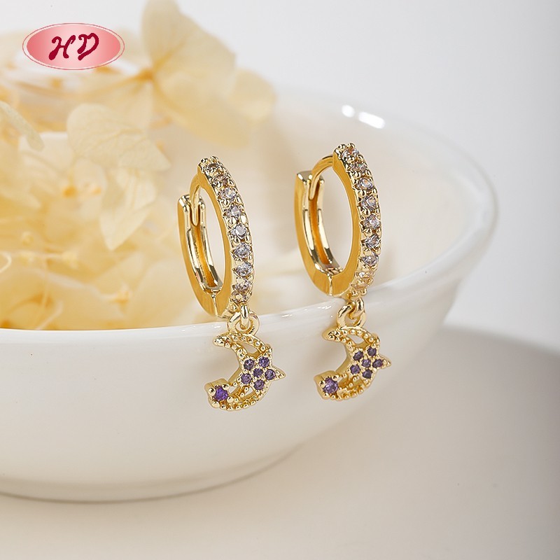 Hengdian Jewelry 18K Gold Plated Star Moon Huggie Earrings