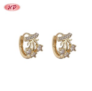 Hengdian Jewelry Classic 18K Gold Plated Cherry Earrings | Cubic Zirconia Copper Alloy | Women's Wedding Earrings