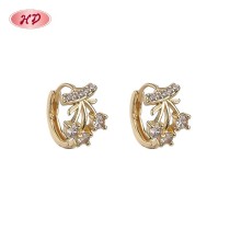 Hengdian Jewelry Classic 18K Gold Plated Cherry Earrings | Cubic Zirconia Copper Alloy | Women's Wedding Earrings