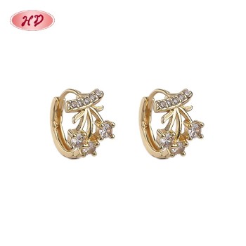 Hengdian Jewelry Classic 18K Gold Plated Cherry Earrings | Cubic Zirconia Copper Alloy | Women's Wedding Earrings