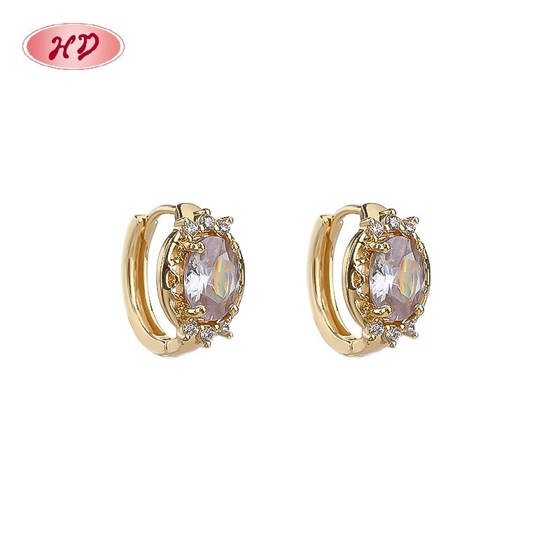 Casual style 18K gold plated huggie earrings with colorful zircon