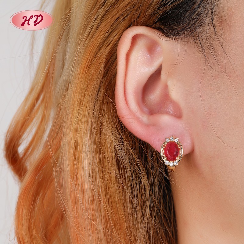 Casual style 18K gold plated huggie earrings with colorful zircon