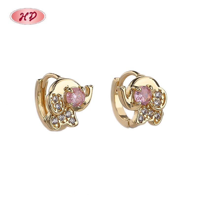 Original 18K Gold Plated Elephant Earrings | Cubic Zirconia Retro Style for Anniversary