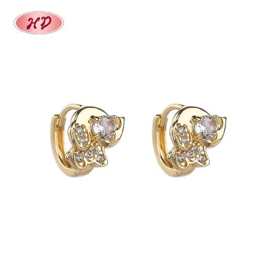 Hengdian Jewelry Original 18K Gold Plated Embossed Elephant Earrings | Cubic Zirconia Retro Style for Anniversary Gifts
