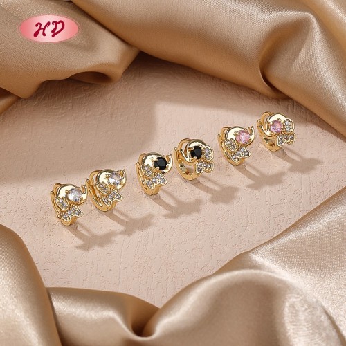 Pendientes originales con elefante chapados en oro de 18 quilates | Estilo retro con circonitas cúbicas para aniversario