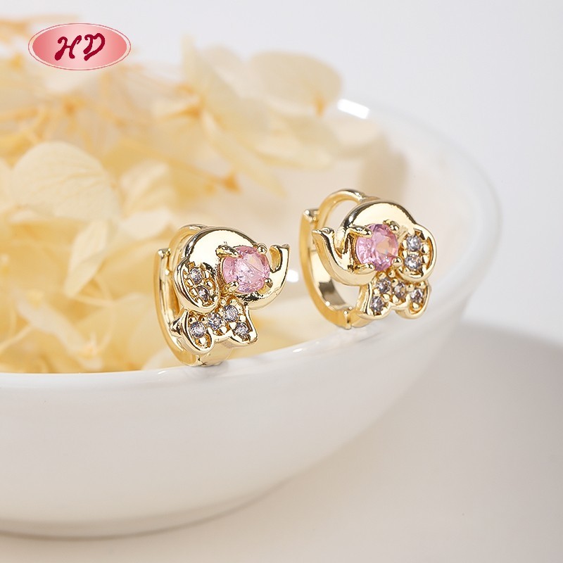 Original 18K Gold Plated Elephant Earrings | Cubic Zirconia Retro Style for Anniversary