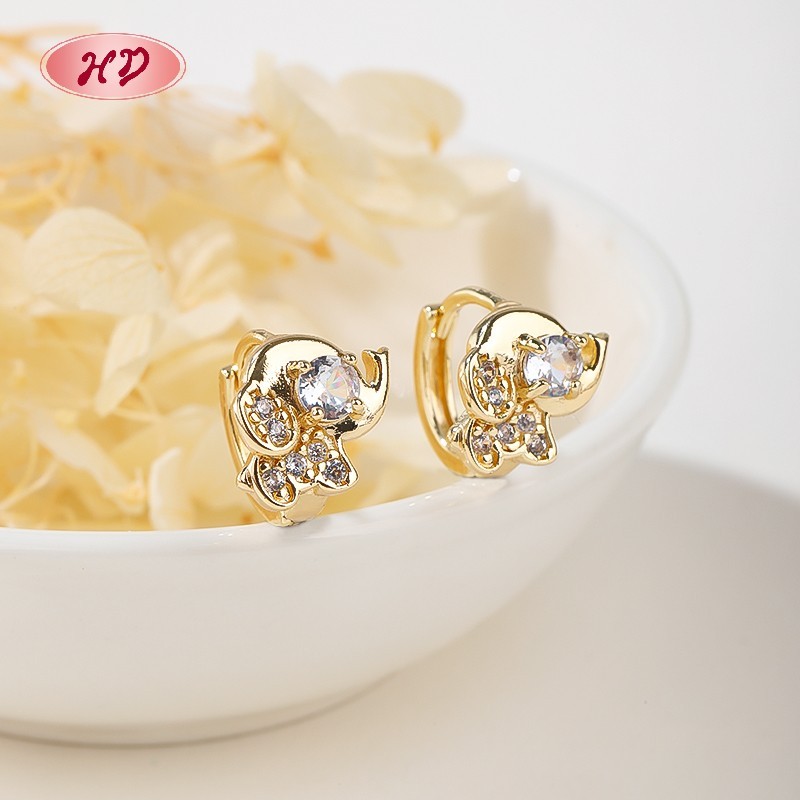 Original 18K Gold Plated Elephant Earrings | Cubic Zirconia Retro Style for Anniversary