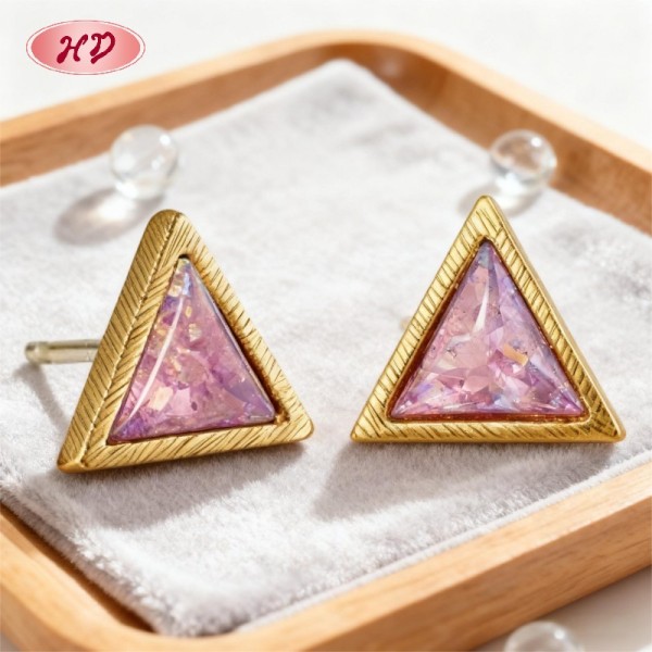 Classic Purple Zircon Triangle Studs Earrings | Mother's Day Gift | Jewelry Wholesale for Women | Brass Alloy Earring