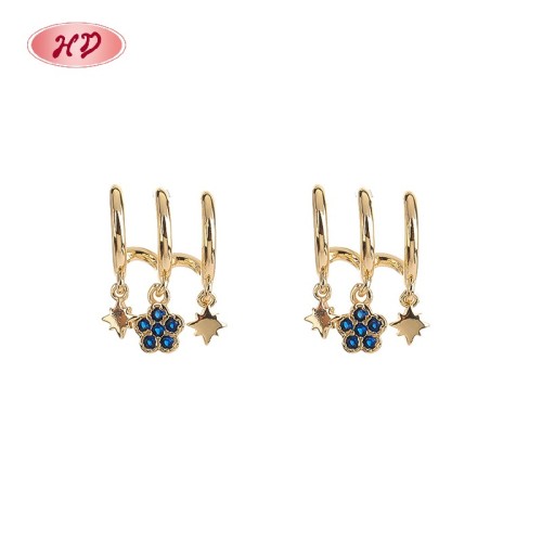 Women's Elegant 18K Gold Plated Floral Earrings | Blue Zircon Accents | Chic Accessory for Weddings & Anniversaries