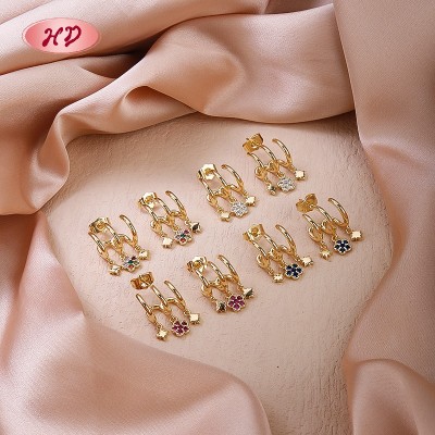 18K Gold Plated Colorful Flower Jewelry Set | Stud Earrings with Copper Alloy | Gift and Party Use by Hengdian Jewelry