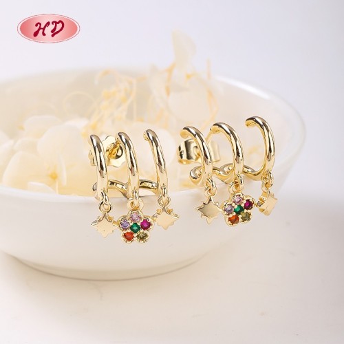 Boucles d'oreille plaquées or chic 18 carats avec CZ coloré | Cadeau de la Saint-Valentin et de la fête des mères par HD