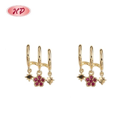 Trendy 18K Gold Plated Stud Earrings | Red Zircon Floral Jewelry Ideal for Parties & Everyday Fashion | Women's Earring