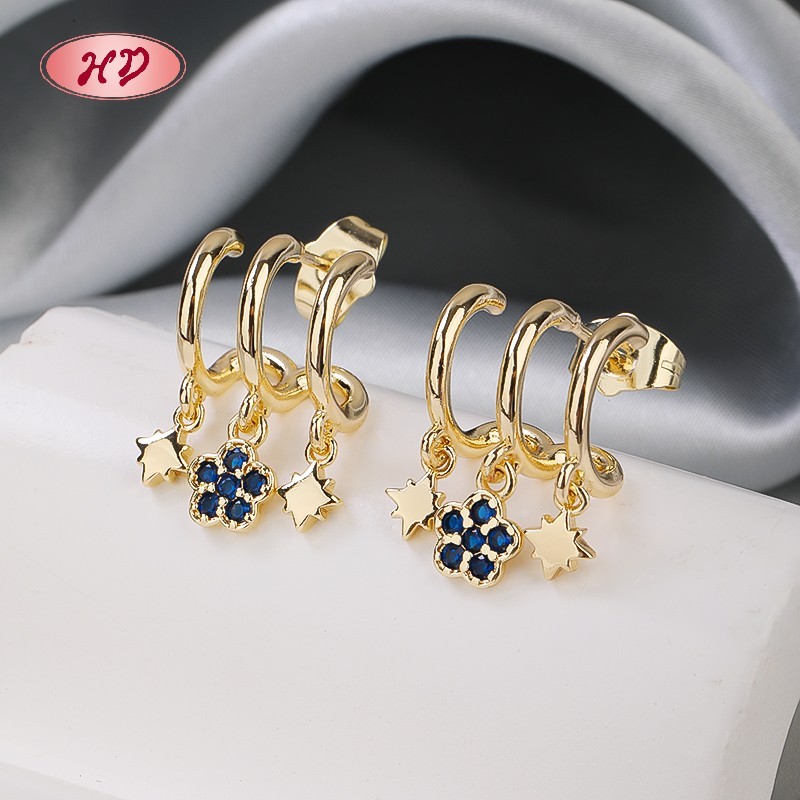 Women's Elegant 18K Gold Plated Floral Earrings | Blue Zircon Accents | Chic Accessory for Weddings & Anniversaries