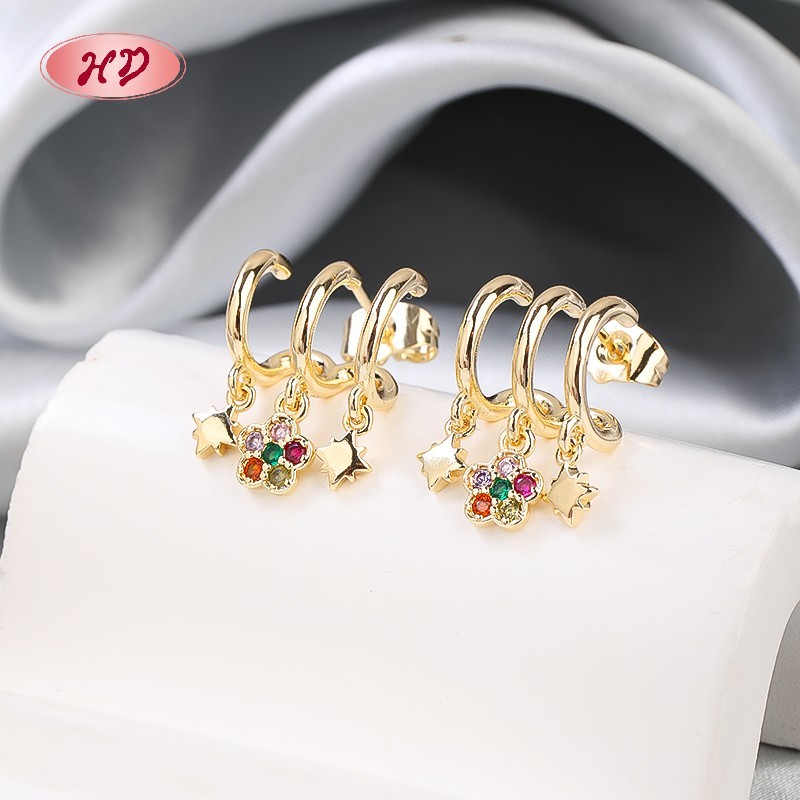 Chic 18K Gold Plated Jewelry Set | Colorful CZ with Flower & Star Charms | Valentine's Day & Mother's Day Gifts by HD
