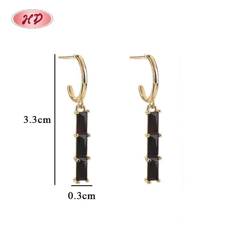 Vintage Jewelry Wholesale | 18K Gold Plated Geometric Earrings with Black Zircon for Women | Engagement and Wedding