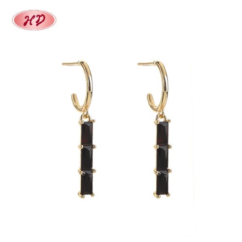 Vintage Jewelry Wholesale | 18K Gold Plated Geometric Earrings with Black Zircon for Women | Engagement and Wedding