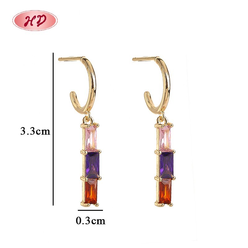 Vintage Jewelry Wholesale | 18K Gold Plated Geometric Earrings with Black Zircon for Women | Engagement and Wedding