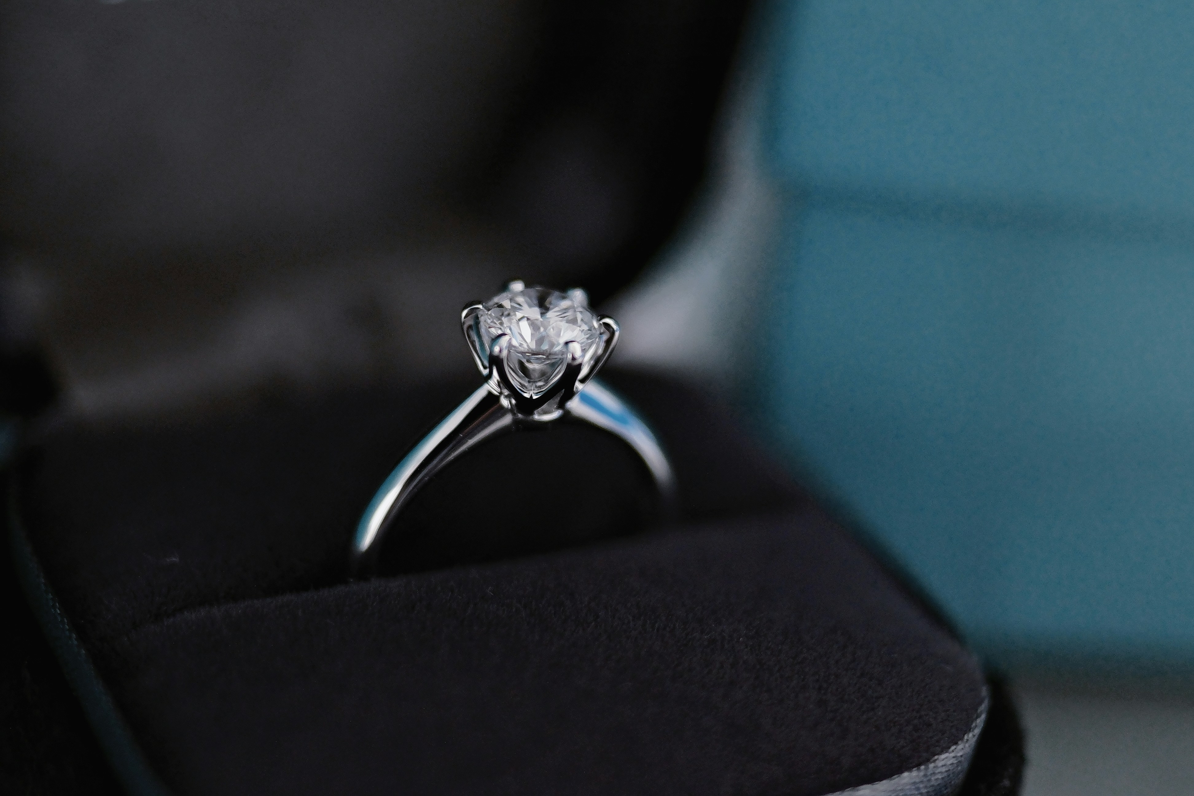 A platinum engagement ring with a modern design.
